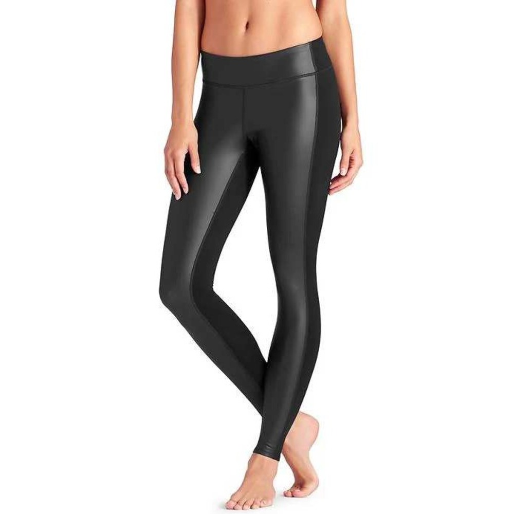 Athleta Black Faux Leather Panel Leggings‎ Athletic Pants Women Size M